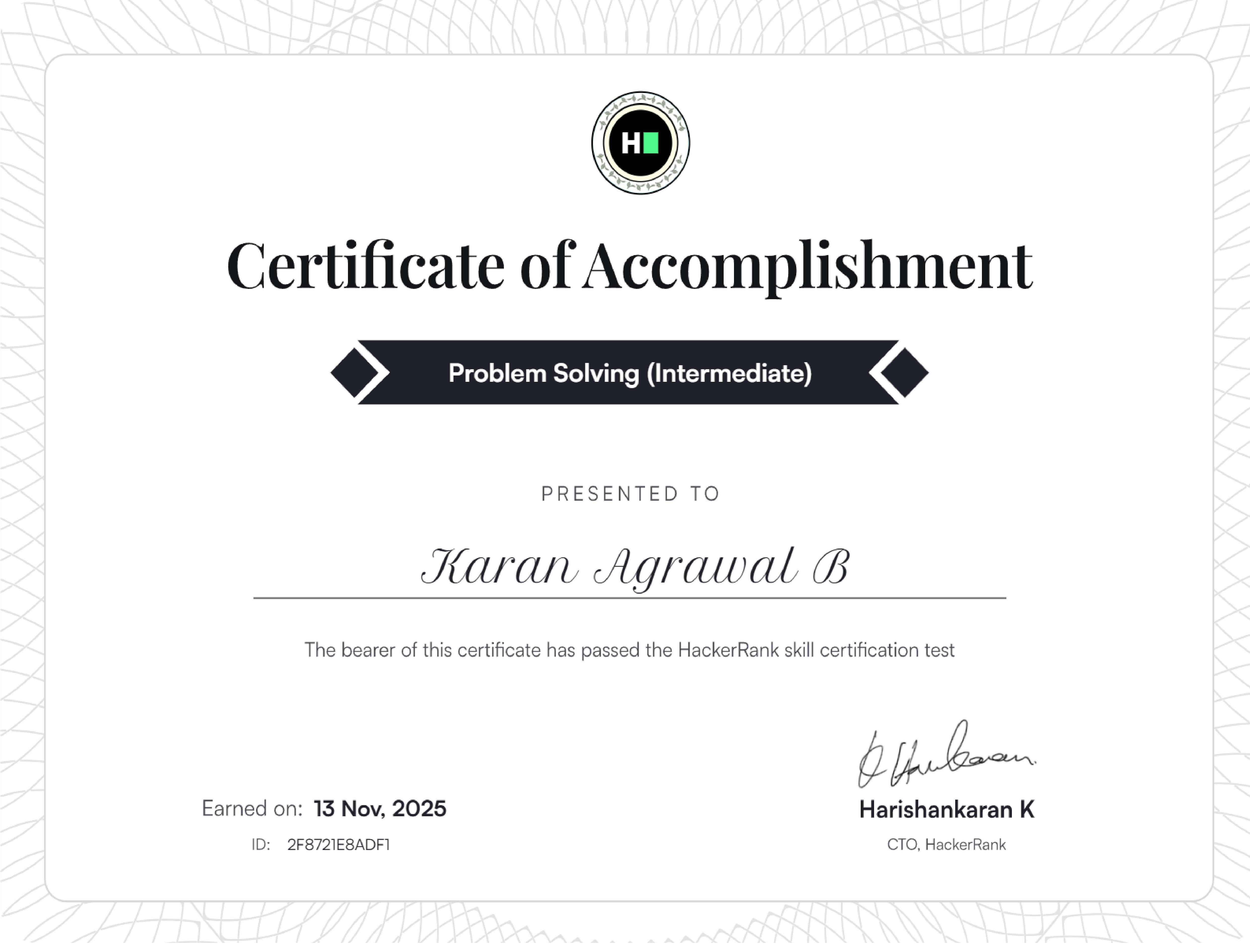Problem Solving Certificate